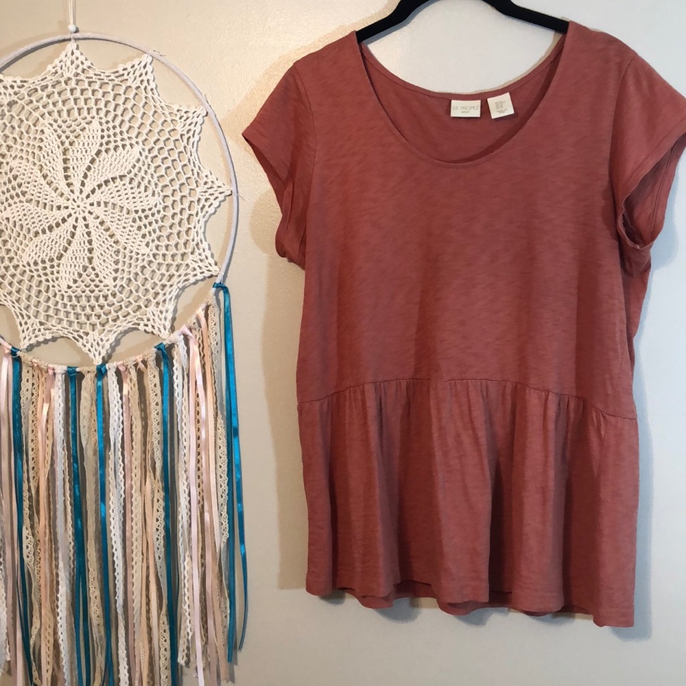 5 for $14 - St Tropez Peplum Rosy Pink/Dusty Red